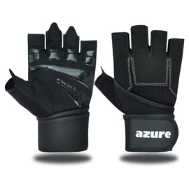 Azure Leather Weight Lifting Gloves Men Gym Fitness Workout, Anti Slip Padded Full Palm Protection, Women Bodybuilding Strength Training Exercise, Half Finger Cycling Rowing Climbing Large
