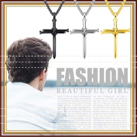 Cupimatch Men's Stainless Steel Nail Cross Charm Pendant Necklace with 22 inch Chain,Silver