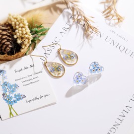 AMEJEW Forget-Me-Not Pressed Wildflower Earrings | Drop Dangle Earring For Women | Pressed Flower Earrings Teardrop Dried Flowers Handmade Earrings(Forget Me Not)