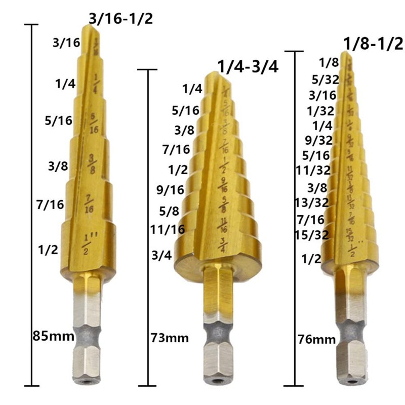 Step Drill Bit, Titanium Coated High Speed Steel Cone Cutting