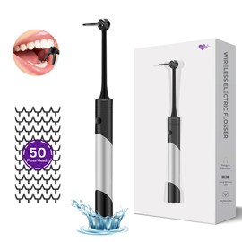 RHOCARE Cordless Electric Flosser, Battery Powered Wireless Flosser for Teeth Cleaning, Power Dental Flosser for Adults with 50 Heads