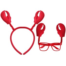 2 Pcs Crab Lobster Headband Glasses Crayfish Claws Hair Hoops Red Animal Headpiece Hairband Hair Bands Women Christmas Halloween Parade Holiday Festival Cosplay Dress Up Birthday Party Accessories