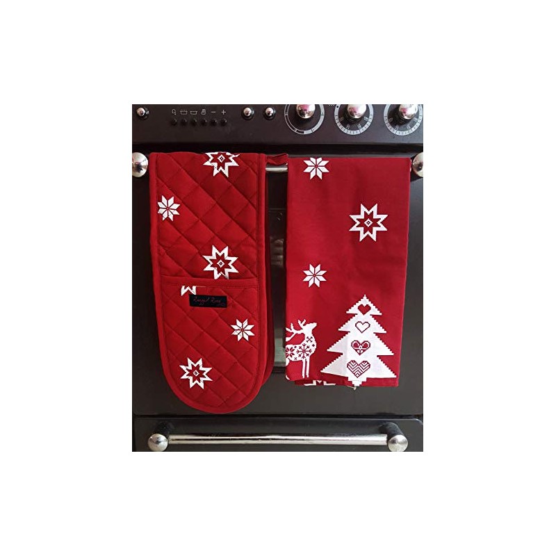 Ragged Rose Double Oven Gloves, Cotton, red, 85 x 17