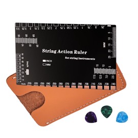 String Action Gauge, Guitar String Height Ruler,Guitar Set Up Luthier Tools with Thick Leather Case for Electric Acoustic Guitar, Bass,Etched Black Edition