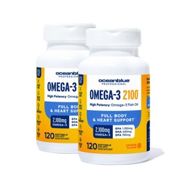 Oceanblue Professional Omega-3 2100 – 120 ct – 2 Pack – Triple Strength Burpless Fish Oil Supplement with High- Potency EPA, DHA, DPA – Wild-Caught – Orange Flavor (120 Servings)