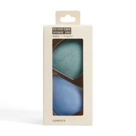 JUNO & Co. Microfiber Makeup Sponge, Dual Layer Technology for Full Coverage Flawless Makeup Blender for Foundation, Powder and Cream (2-Piece Color Duo: Blue and Green)