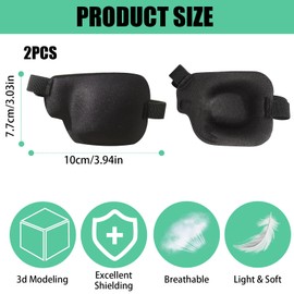 Highly Elastic Black 3D Eye Patch, Pack of 2 Adjustable Eye Patches, Medical, Adult and Children Single Eye Patch, Amblyopia Strabismus Eye Patch for Daily Use (Left Eye)