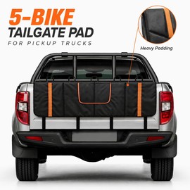 Tailgate Bike Pad for 5 Bikes, Heavy Duty Oxford Fabric Mountain Bike Pad for Mid-Size Pickup Truck, Waterproof Tailgate Protector with Frame Straps and Tool Pockets
