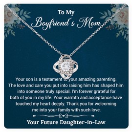 To My Boyfriend’s Mom Necklace, Birthday Jewelry For Mother In Law, Mother’s Day Necklace For Women, Second Mom Gifts For Women, Boyfriend Mommy Gift Ideas (LED Luxury Box, 14k White Gold)