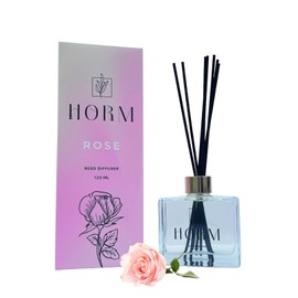 HORM Reed Diffuser Bottle (120 ML) with Rich Scented Herbal Sticks 'Rose' Adjustable Aroma, Easy to Use, Stylish Decor, Ideal for Home, Bathroom, Kitchen, Office