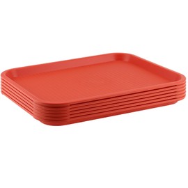 ZOENHOU 6 Pack 16 x 12 Inch Plastic Fast Food Tray,Rectangular Plastic Cafeteria Trays Serving Trays for Serving Food, Orange