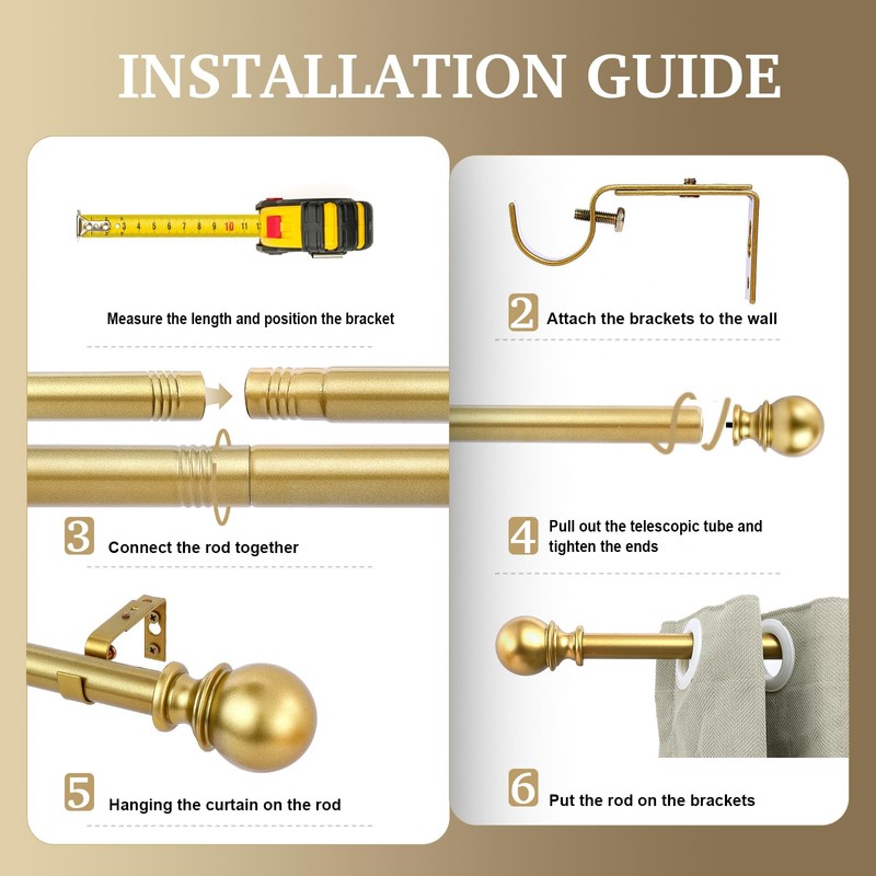 Curtain Rods for windows,1" Diameter Curtain Rod, 32-48" Standard Decorative