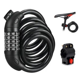 Vanance® Candado De Cable Para Bicicleta Motos 1.2m*12mm Impermeable Reforzado Cadena Para Bici Motocicleta Alta Seguridad Antirrobo Combinación 5 Dígitos Llave Contraseña Color Negro