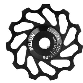 Rear Derailleur Pulley, 1 Pair Quality Ceramic Bearing Jockey Wheel Pulley Road Bike Bicycle Rear Derailleur Roller with Installation Hole Adapter Tubes (11T-Black)