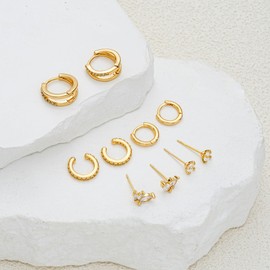 Small Gold Hoop Earrings Set for Women, Hypoallergenic Lightweight Thick Huggie Hoops Dainty 14K Gold Plated Huggie Earrings Stack for Women Trendy