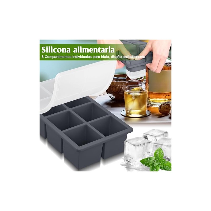 Moldes de Silicona para hielos, 8 Compartimientos con Tapa de