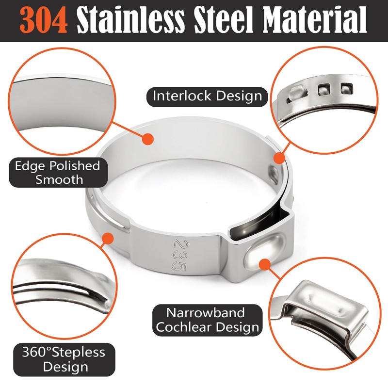 360Pcs 16 Sizes 304 Stainless Steel Stepless Single Ear Hose