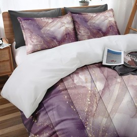 Culudea Marble Painting Purple Comforter Set King Size Rose Gold Pink Vintage Includes Comforter & Pillowcase Bedding for All Seasons Kids and Adults Bedroom Bed Decor