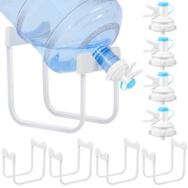Cinnvoice 4 Sets Metal 3-5 Gallon Water Jug Stand and Water Dispenser Valve Non Slip Water Bottle Stand Reusable Plastic Spigot Faucet for 55mm Non Threaded Crown Top Drinking Bottle