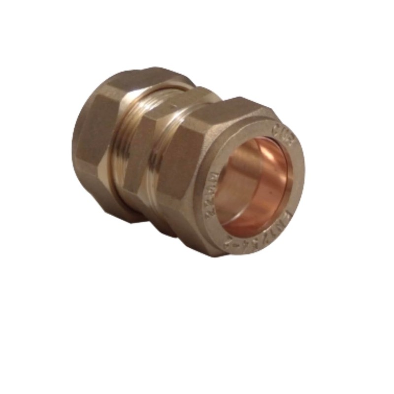 Pack of 10, 22mm Brass Compression Straight Couplers, WRAS Approved