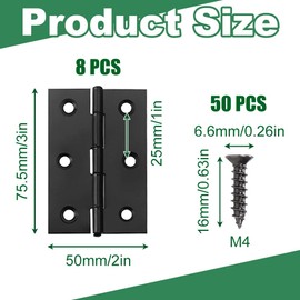 8 PCS 75mm Black Door Hinges 3 Inch Cupboard Hinges Stainless Steel Butt Hinge with 50 PCS M4 Screws for Wood Internal External Doors Gate Windows Closet Drawer Boxes