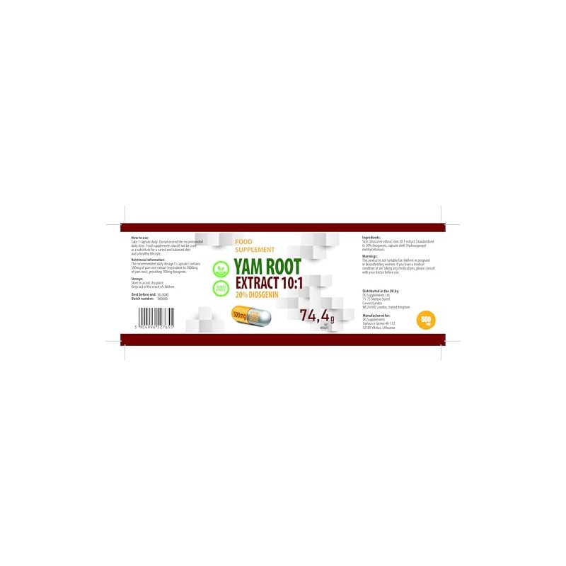 Yam Root 5,000mg Equivalent (500mg of 10:1 Extract) 120 Vegan
