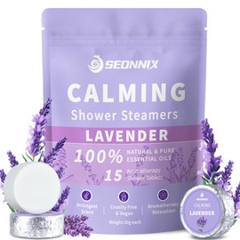 SEONNIX Shower Steamers Aromatherapy 15 Pack, Stress Relief & Self Care - Lavender Shower Bombs with Natural Essential Oil, Home Spa Shower Travel Essentials, Relaxation Birthday Gifts for Women & Men
