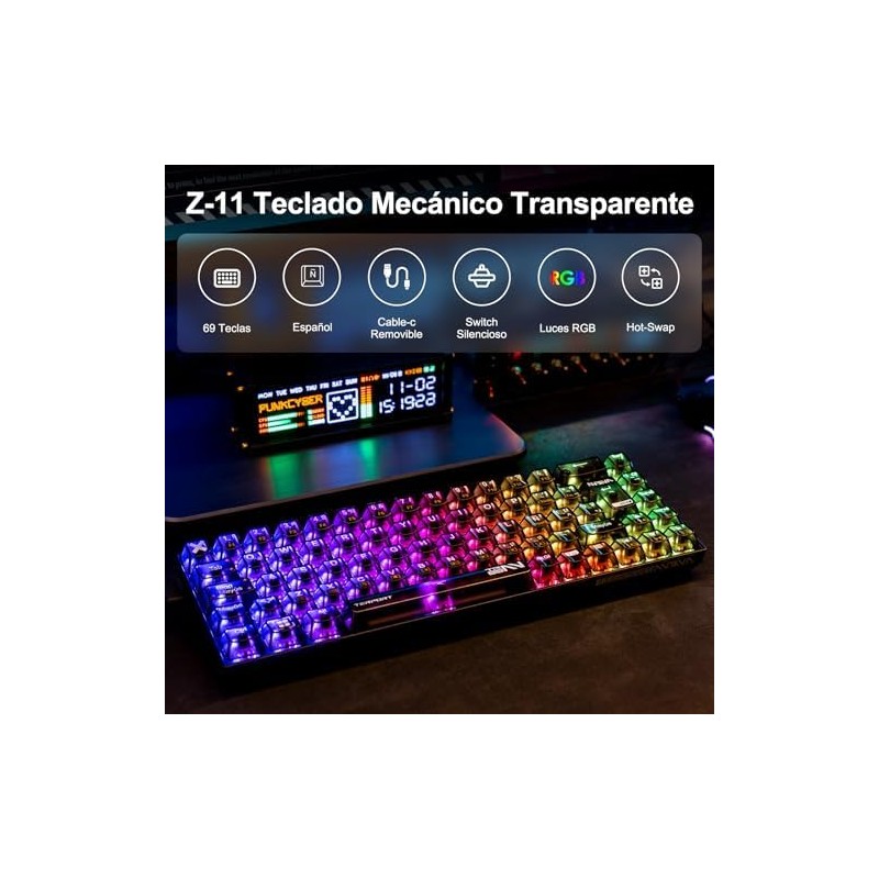 TERPORT Teclado Mecánico Transparente de RGB Retroiluminación, Z11 E158 Teclado