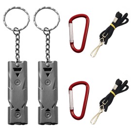 CTRICALVER Emergency Whistle, High Decibel Safety whistles with lanyard, keychain, Double Tubes Survival Whistle Electroplated grey, 80~150dB suitable for School, Gym, Outdoor Camping(2 set)