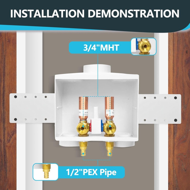 Seelink Washing Machine Outlet Box, Double Drains, 1/2 Inch Pex