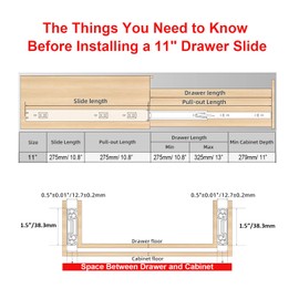 NewFe 11 Inch Full Extension Triple-Fold Ball Bearing Drawer Slides with Screws Heavy Duty Side Mount Black Drawer Slide for Cabinet, Dresser, Toolbox, Kitchen Steel Ball Bearings Drawer‘s Slides