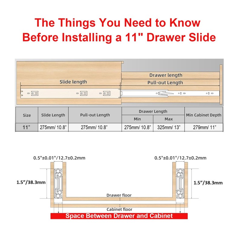 11 inch Drawer Slide Full Extension Triple-Fold Ball Bearing Drawer