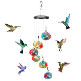 Hummingbird Feeder,Glass Wind Chimes Hummingbird Feeder for Outdoors, Leak-Proof, Ant and Bee Resistant, Hand Blown Garden Decor, Multicolor
