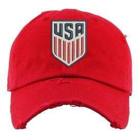 USA Soccer Hat Embroidered Dad Hat Team Fans US Flag Cap (Red)