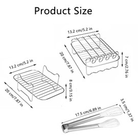 Grid for Hot Air Fryer, Cooking Grate and Steaming Rack, Hot Air Fryer Cooking Grate, Two Layers with 4 Grill Sticks, 1 Food Clips, for Cooking, Steaming, Baking, for Hot Air Fryers