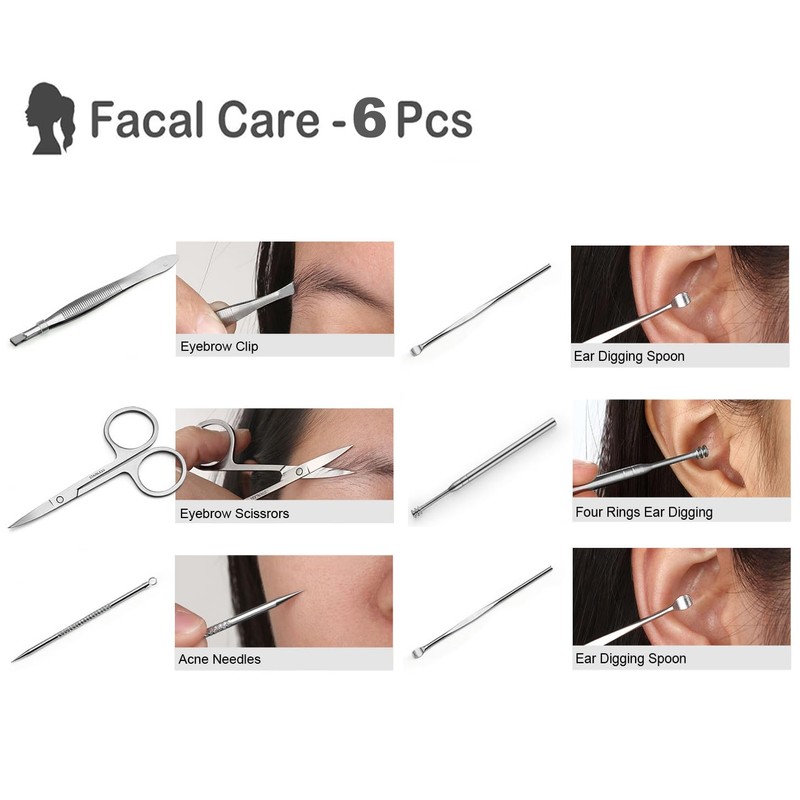DoerSpace Manicure Pedicure Set, 19 Pieces, Black Nail Clippers, Nail