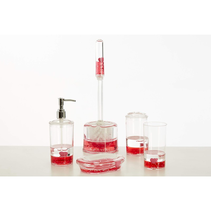 Premier Housewares 1601656 Acrylic Soap Dish with Floating Hearts, Transparent/Red,