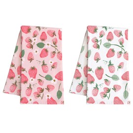 PreLiving Watercolor Strawberry Kitchen Towels Dish Towels, 16 x 24 Inch Cute Farmhouse Fruit Ultra Absorbent Drying Cloth Tea Towels for Cooking Baking Set of 2