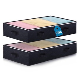 Boic Pack of 2 Underbed Storage Boxes, 90 L Foldable Underbed Storage Box, Storage Box with Lid, Bed Box, Storage for Clothes, Pillows, Clothes, Duvets and Bedding (Black)
