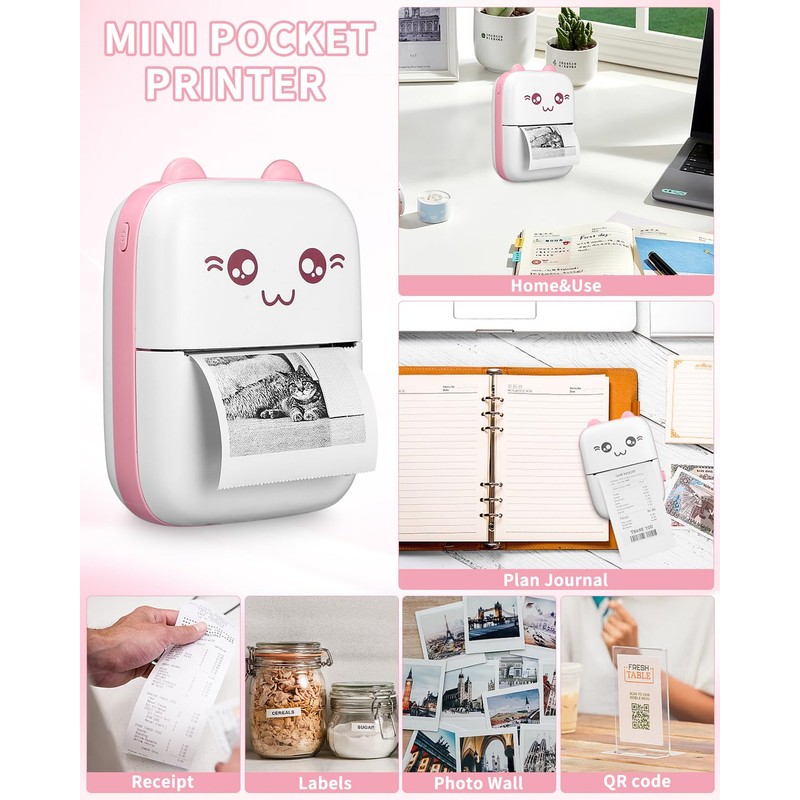 Zounin Mini Printer, Portable Photo Printer, Smartphone Bluetooth Printer with
