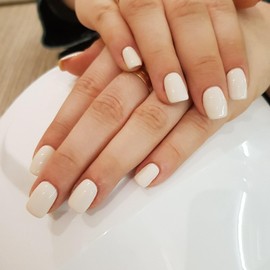 24PCS Reusable False Nails - Press on Nails, Short Long Almond Square Ballet Shape, Glue on Nails - Fake Nails for Women and Girls (Cream)