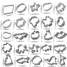 MASALACO Metal Cookie Cutter 25-Piece set,Valentine's Day,Ocean,Flowers and Everyday Shapes Cookie Cutters Set,Dough Cutter,Stainless Steel and Piping Bag
