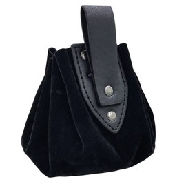 JAOYU Medieval Leather Drawstring Belt Pouch - Renaissance Faux Leather Vintage Dice Bag - Black for Men & Women