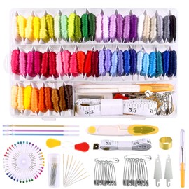 TUPARKA 158 Pcs Embroidery Floss Tool Kits Includes 57 Color Embroidery Threads and Cross Stitch for Friendship Bracelet String Making with Organizer Box