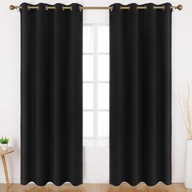 HOMEIDEAS Blackout Curtains 52 X 84 Inch Long Set of 2 Panels Black Room Darkening Bedroom Curtains/Drapes, Thermal Grommet Light Blocking Window Curtains for Living Room