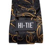 Hi-Tie Mens Black Gold Tie and Handkerchief Set Silk Floral