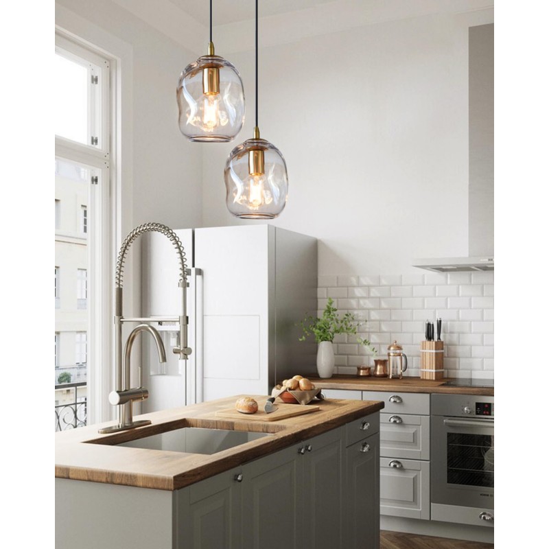 CASAMOTION Pendant Lights Kitchen Island Clear Glass Organic Globe Modern