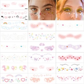 Onogola 19 Sheets Face Temporary Tattoos for Girl Women, Cute Freckle Butterfly Heart Flower Makeup Fake Tattoo Stickers Waterproof for Kids Girls Party Birthday Favors Supplies Gifts Art Props