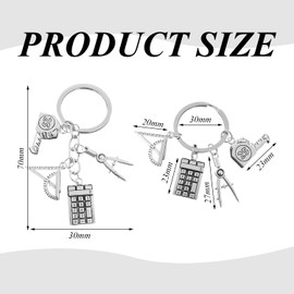 2 Pieces of Ruler Compass Keychain, Teaching Theme Pendant, Graduation Keychain, Math Enthusiast Gift.