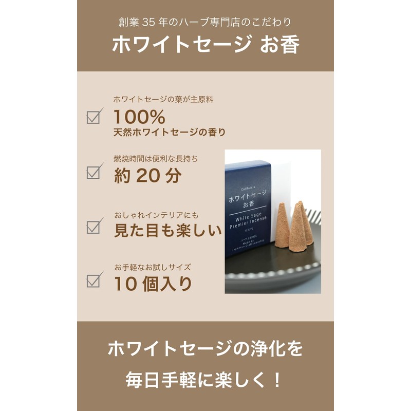 White Sage Purifying Cone Incense, 10 Pack Herb Kobo HCC